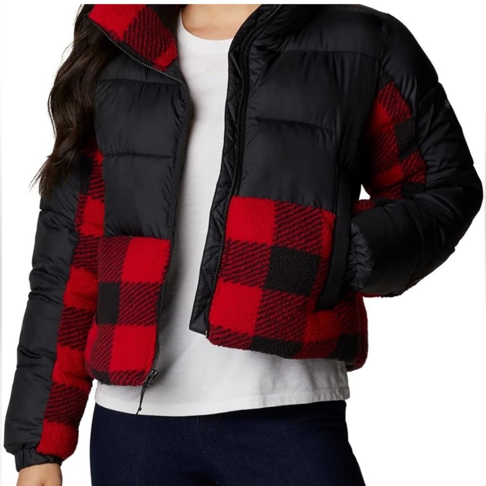 Columbia Red and Black Plaid Puffer Jacket